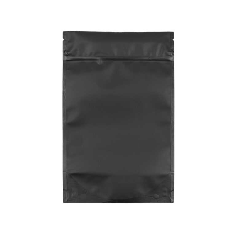 Black Mylar child-resistant bag with pull-tab closure - holds 1 oz (28g)